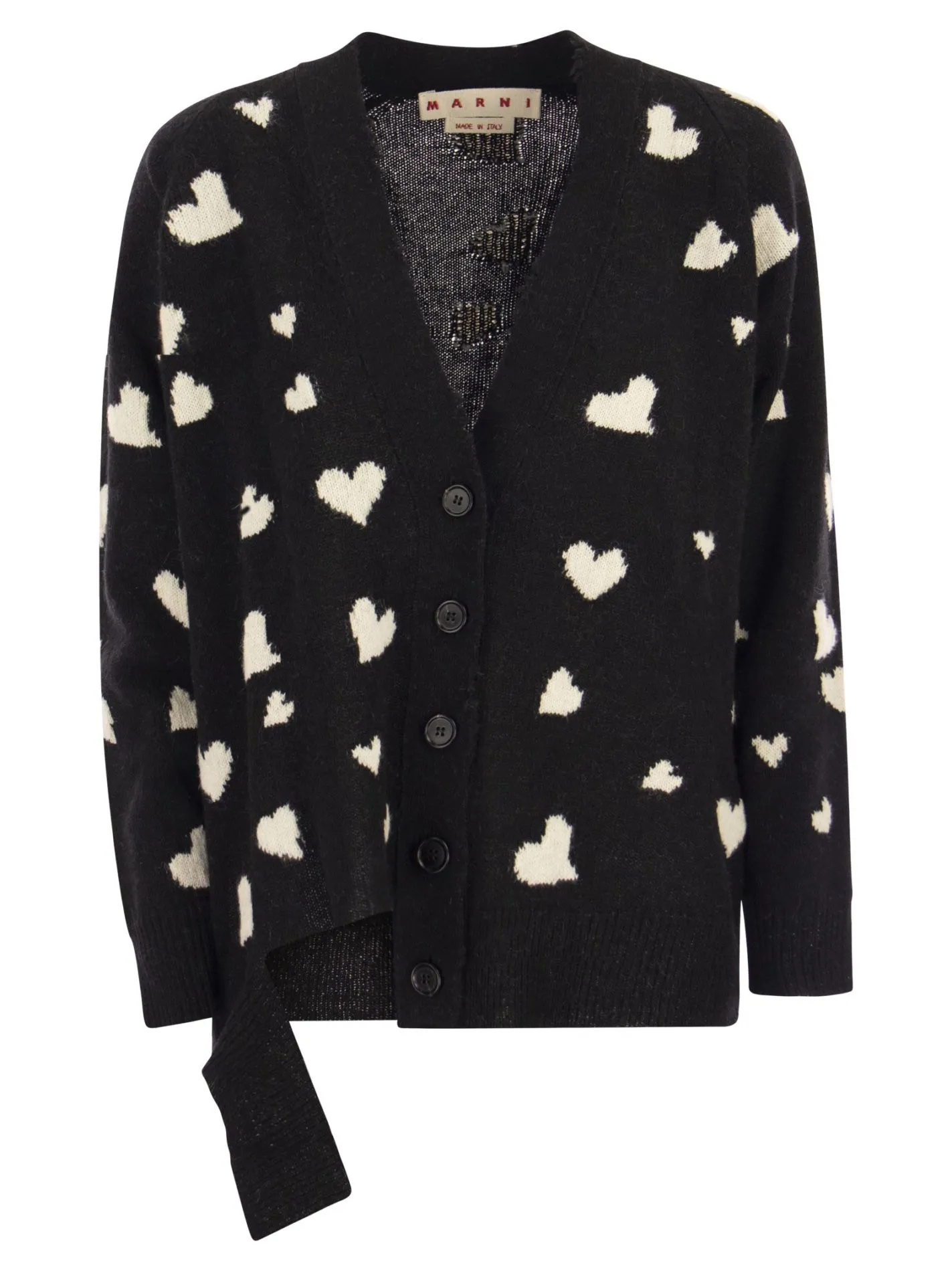 Cardigan lungo in lana con motivo Bunch of Hearts