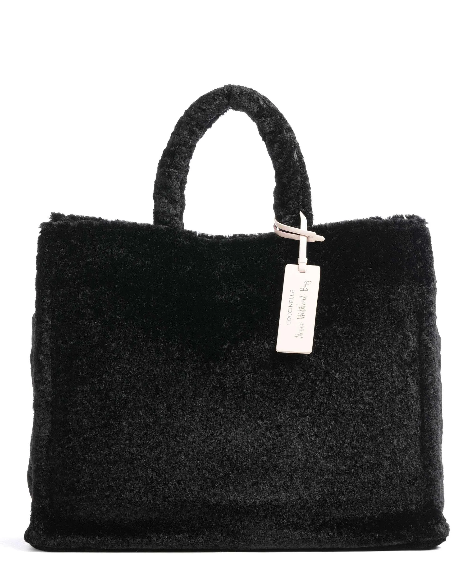  Coccinelle Never Without Bag Astrakan Borsa a mano eco-pelliccia nero  