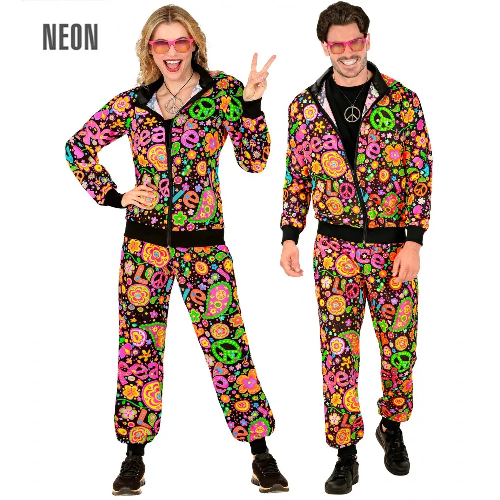 Costume Tuta Party Fashion Hippie Fluorescente Unisex per Feste a TemaTaglia XL, Adulto