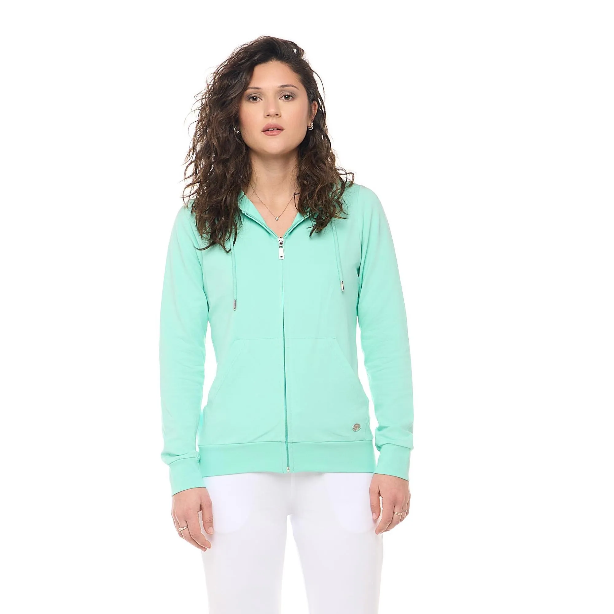 Felpa con cappuccio e zip da donna non felpata Leone Basic