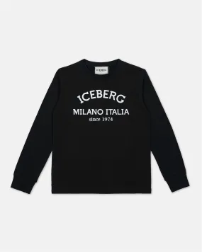 Felpa nera girocollo con logo Iceberg