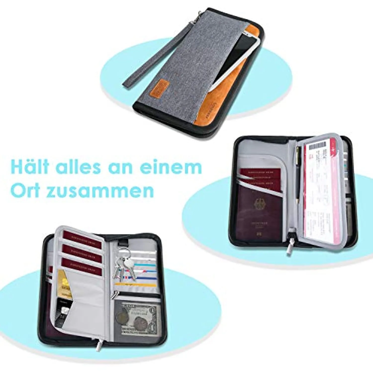 Looxmeer Porta Documenti da Viaggio Porta Passaporto Famiglia Protezione da RFID Impermeabile Resistente Portafoglio per Passapo
