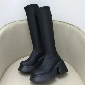 Nuovi stivali Chelsea alti al ginocchio scarpe con tacco alto stivali da moto invernali da donna Goth Designer 2023 stivali punk