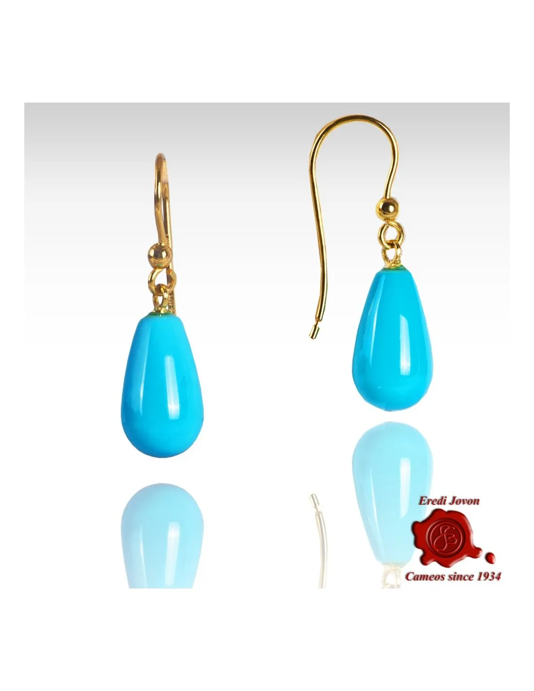 Orecchini Pendenti Turchese Montatura Oro 18 kt.