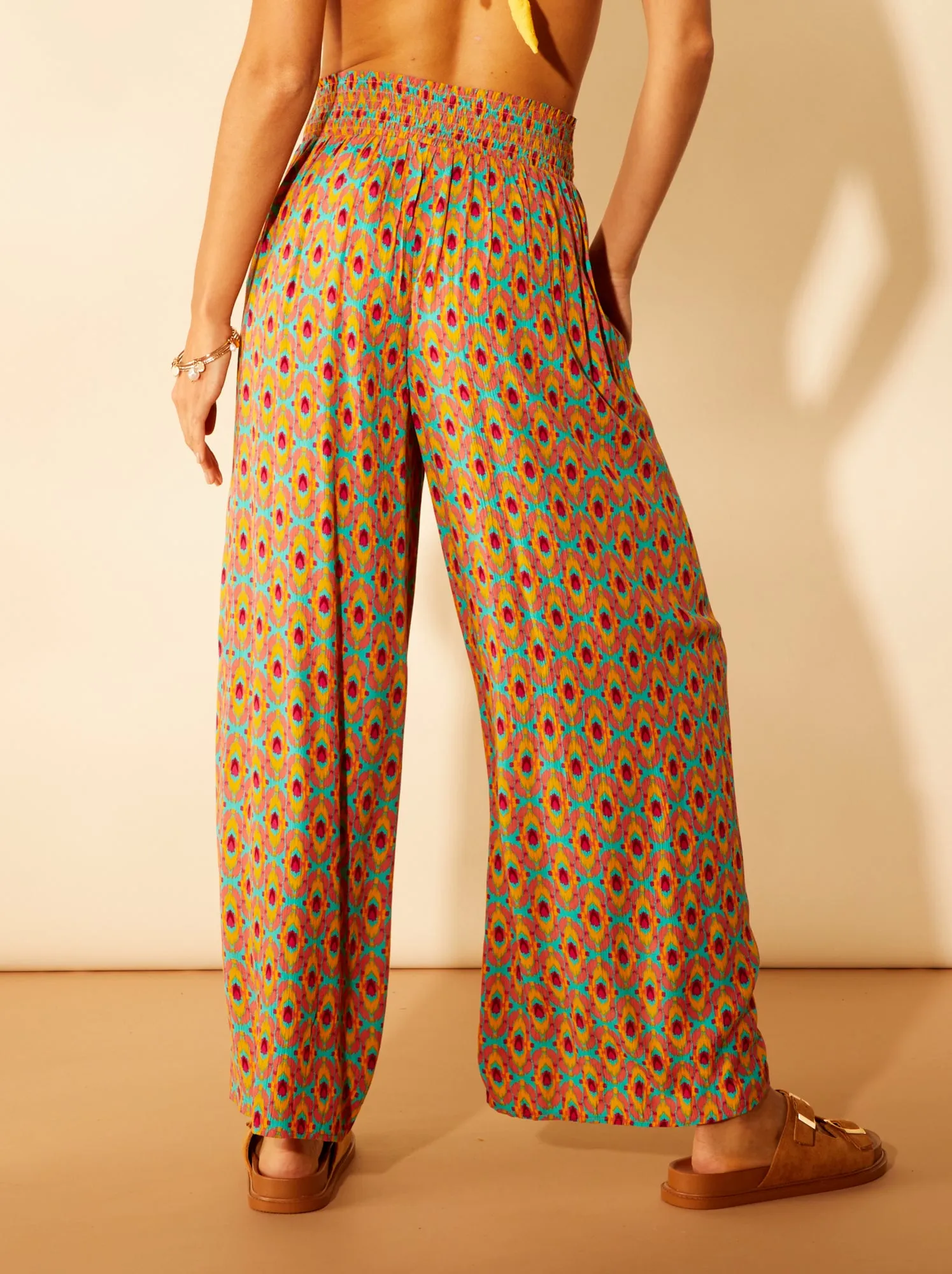 Pantaloni da spiaggia ampi in tessuto crêpe - ARANCIONE