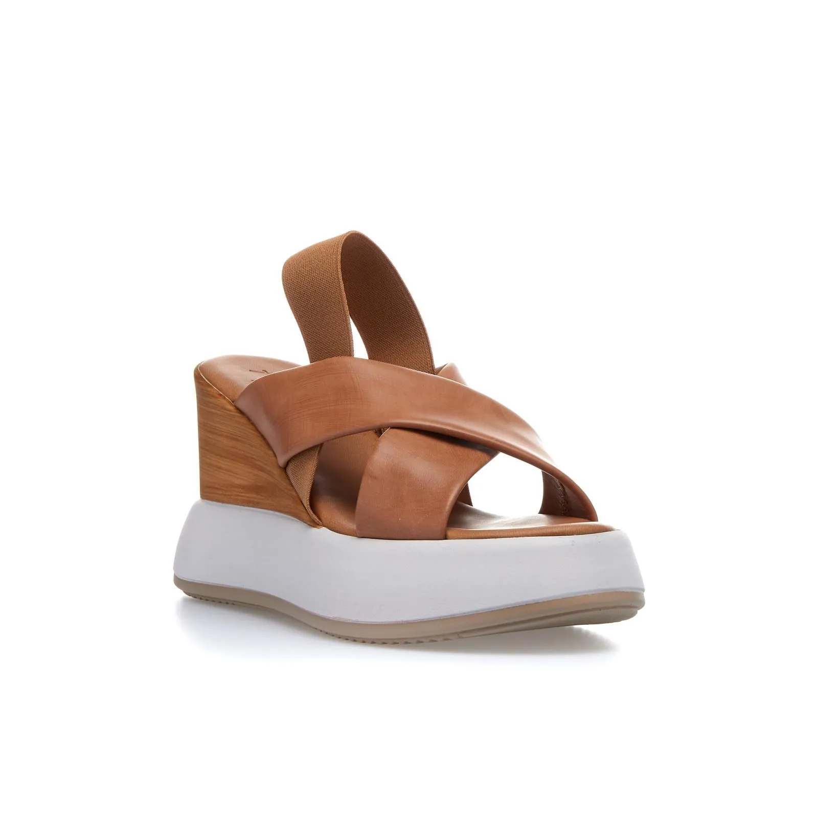 Sandali marroni con zeppa e fascia elastica