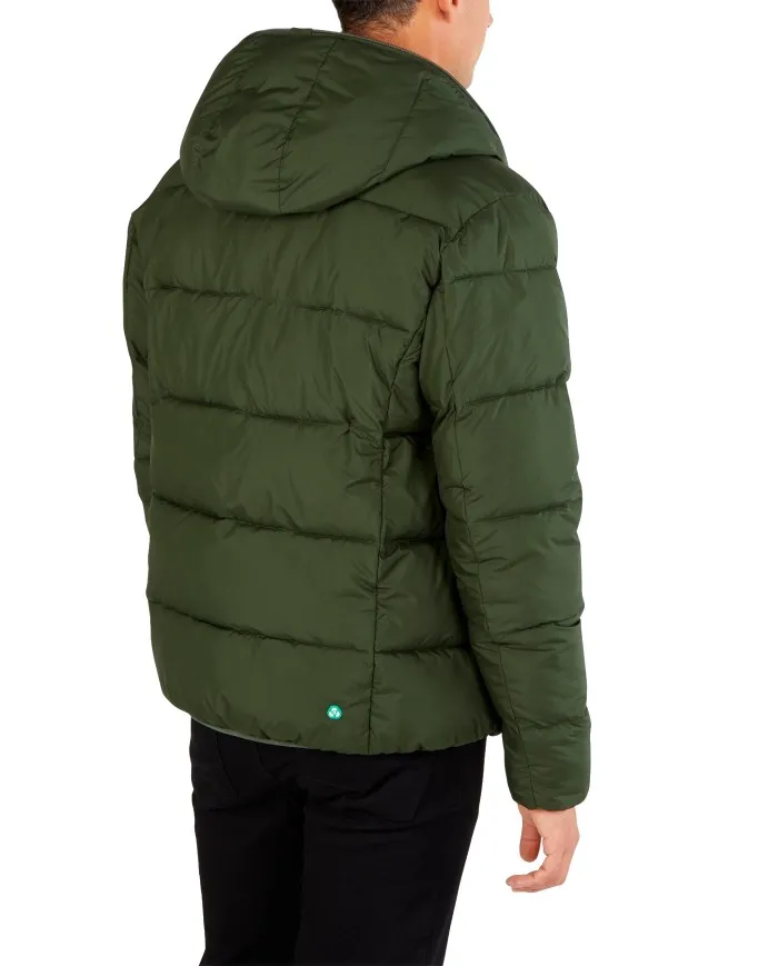 SAVE THE DUCK Piumino Uomo D30406M Recy13 Johannes A-ET Reversibile Cappuccio Verde 50023 PINE GREEN