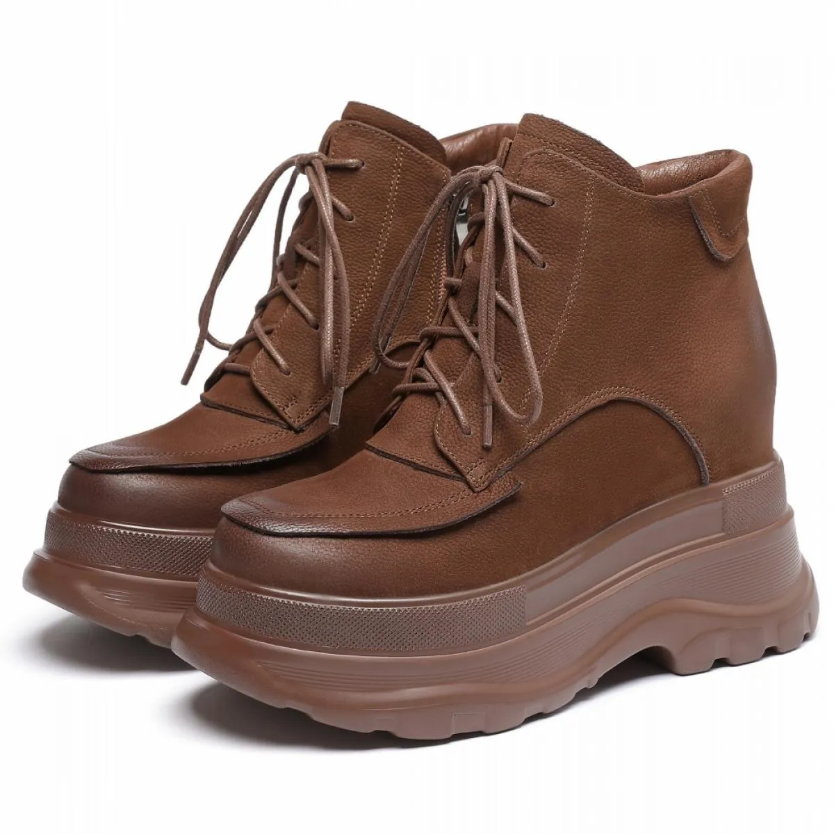 Stivaletti autunno inverno fatti a mano da donna in vera pelle di mucca casual con lacci e tacchi alti scarpe femminili da moto