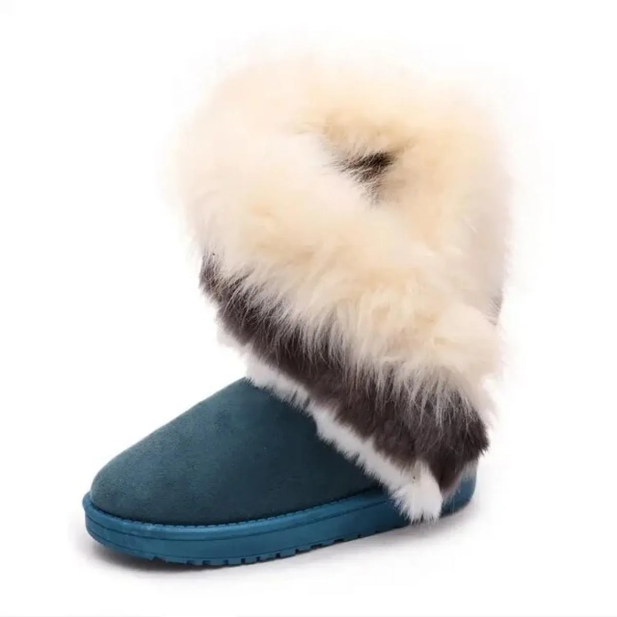Stivali da donna con caviglia Stivali da neve Stivali di pelliccia Scarpe invernali da neve calde Donna Punta tonda Scarpe da do