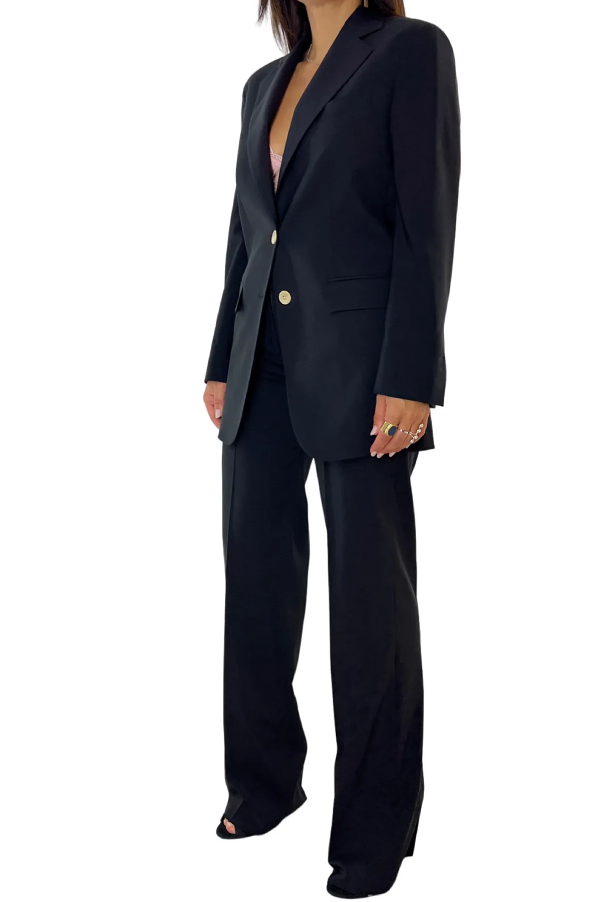 Tailleur donna Nero oversize in tessuto Holland & Sherry 98 % Lana Super 100’s 2% Lycra