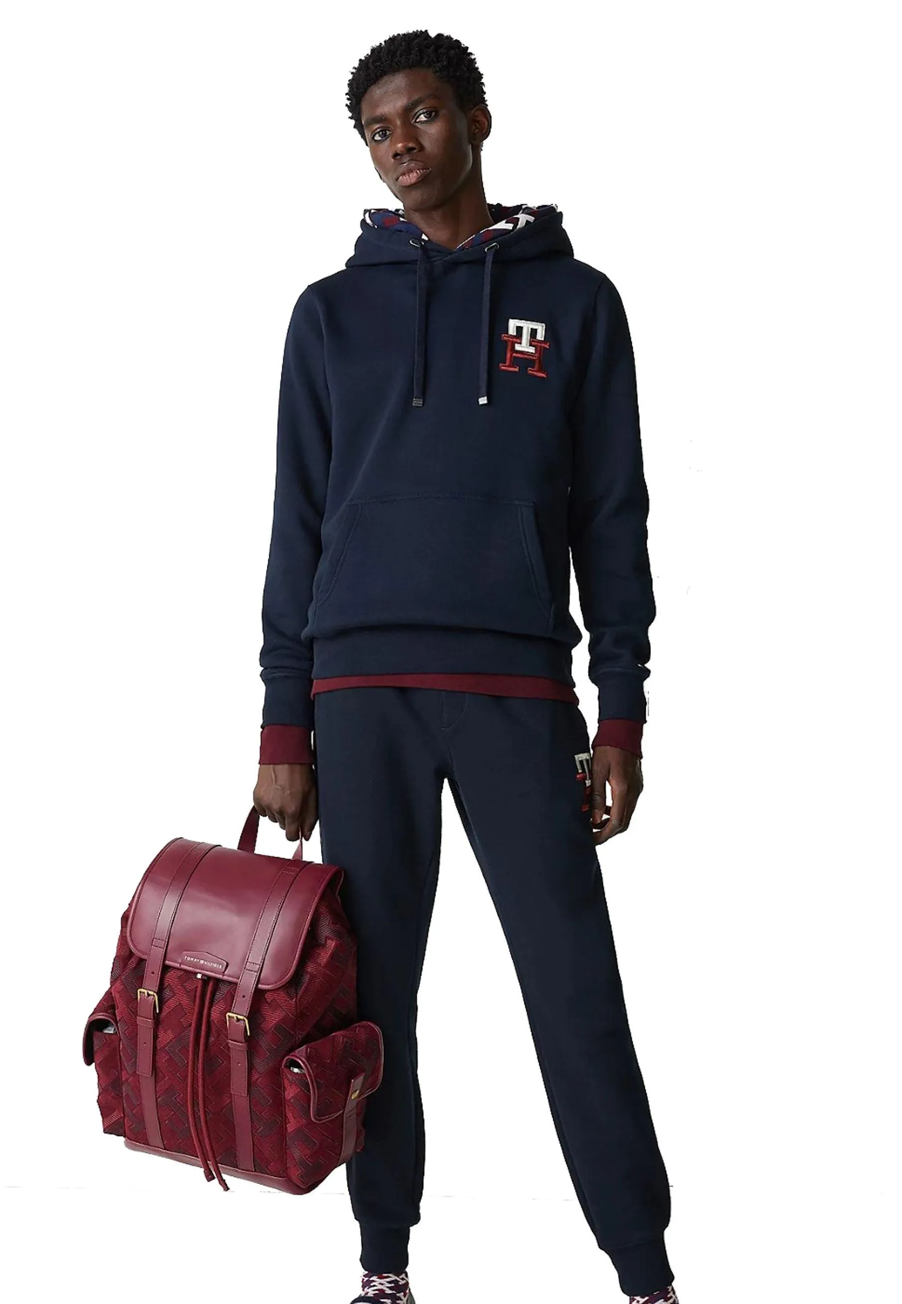 TOMMY HILFIGER Essential Monogram Felpa Cappuccio Blu Desert Sky MW0MW28677